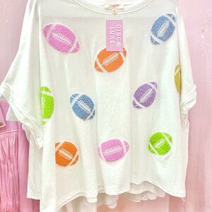 Peach Love Football Queen Sparkle Sequin Top